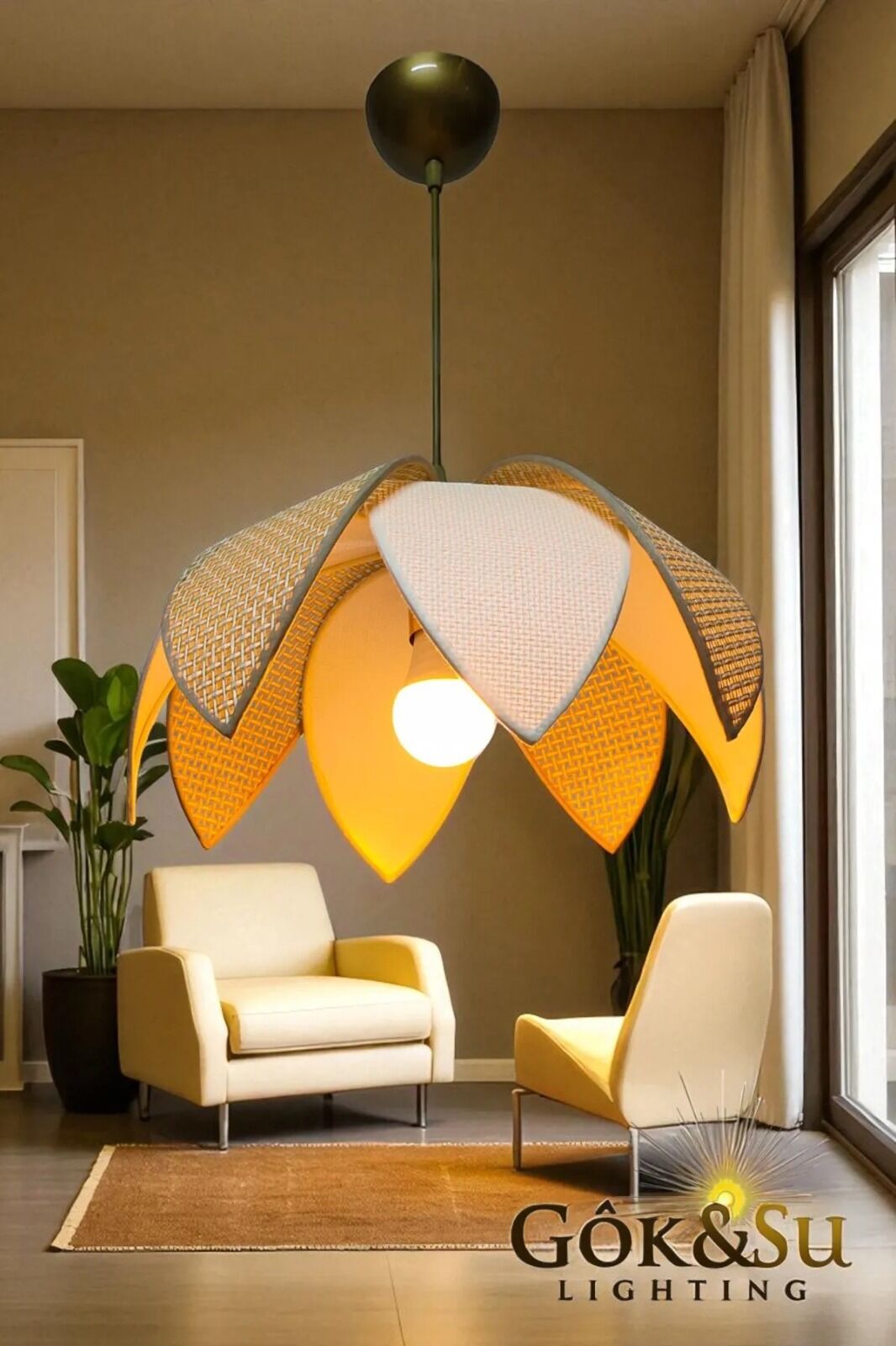 Rattan Papatya Model Naturel Renk Avize