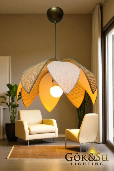 Rattan Papatya Model Naturel Renk Avize