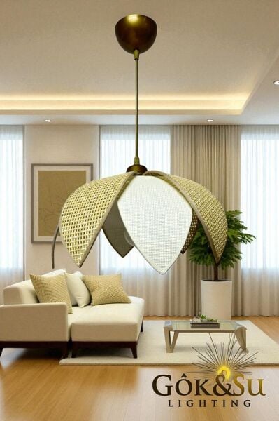 Rattan Papatya Model Naturel Renk Avize