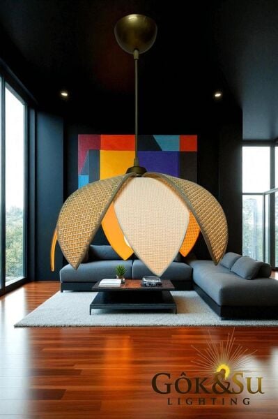 Rattan Papatya Model Naturel Renk Avize