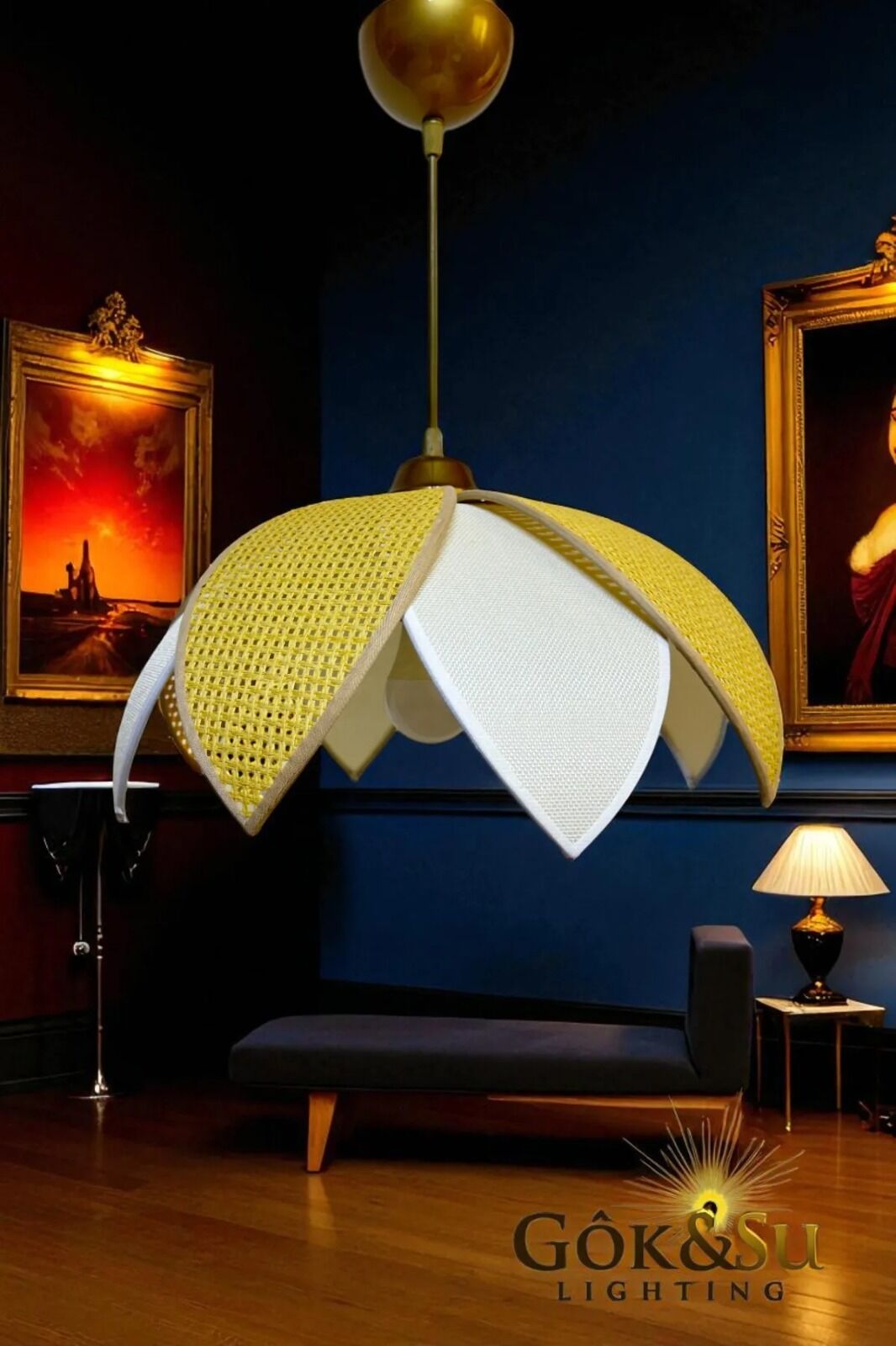 Rattan Papatya Model Sarı Renk Avize