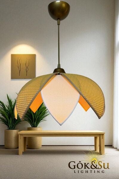 Rattan Papatya Model Sarı Renk Avize