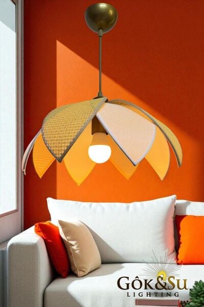 Rattan Papatya Model Sarı Renk Avize