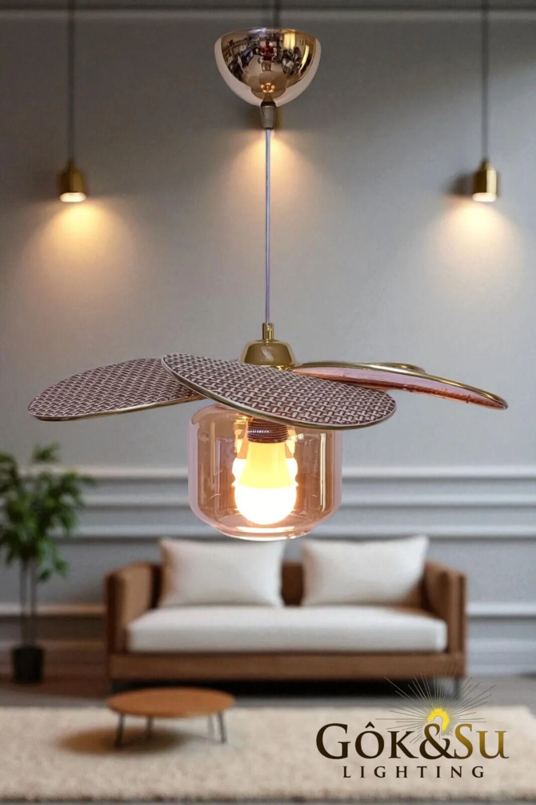 Rattan Pervane Model Kahverengi Renk Camlı