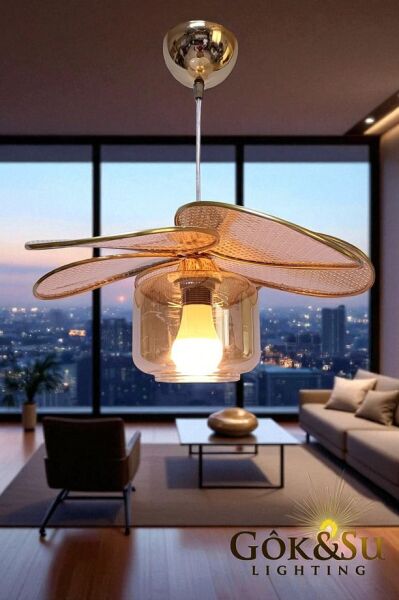 Rattan Pervane Model Naturel Renk Camlı