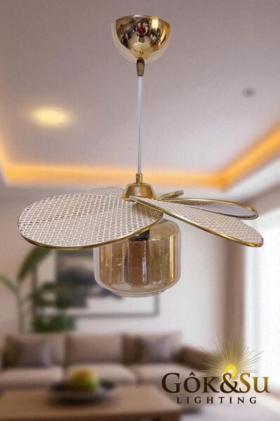 Rattan Pervane Model Naturel Renk Camlı