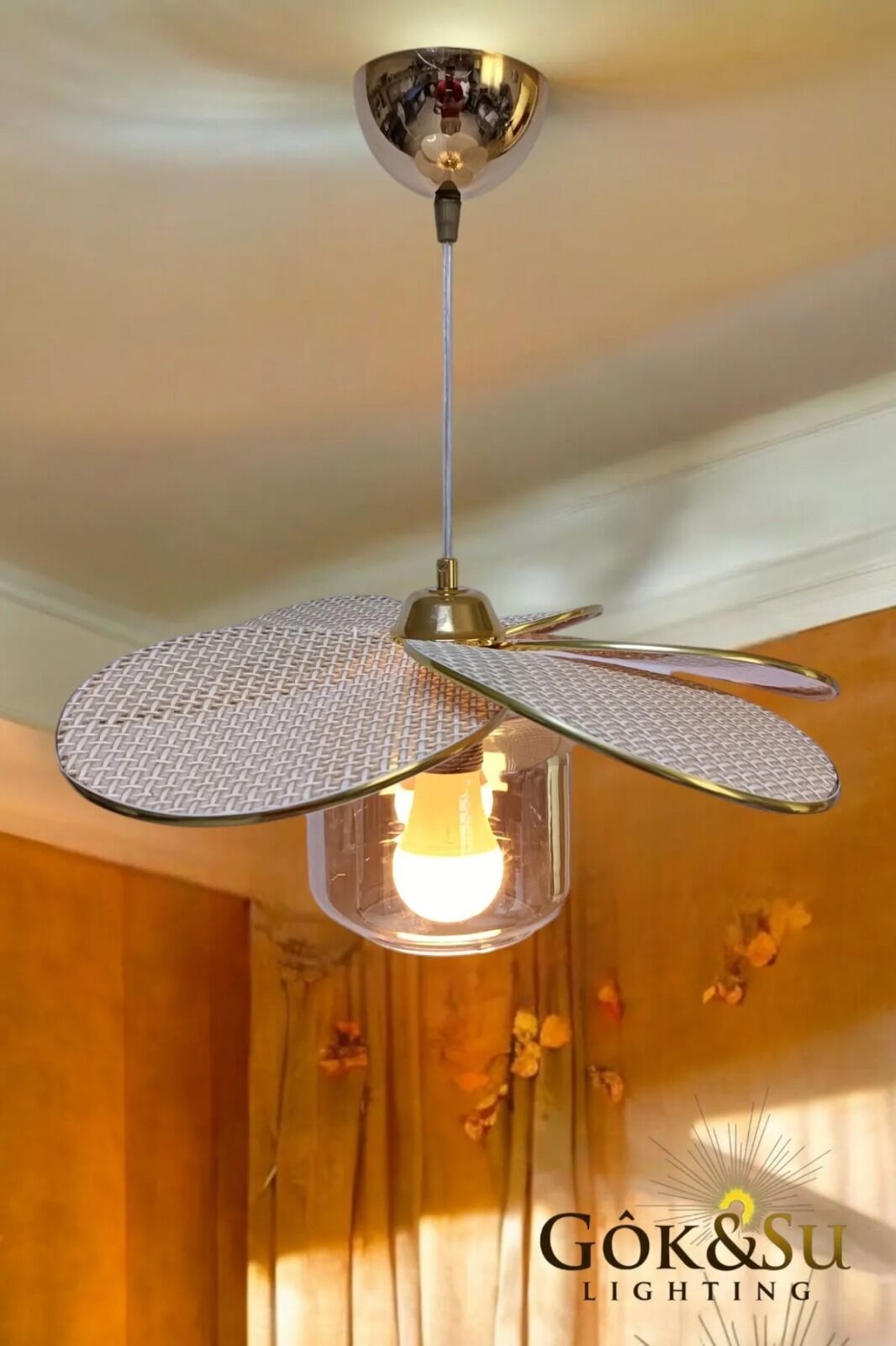 Rattan Pervane Model Naturel Renk Camlı