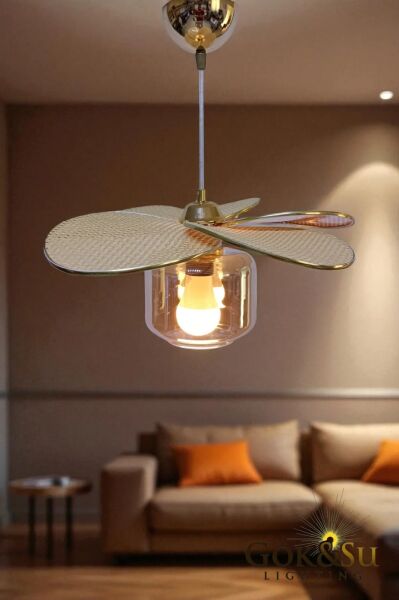 Rattan Pervane Model Sarı Renk Camlı