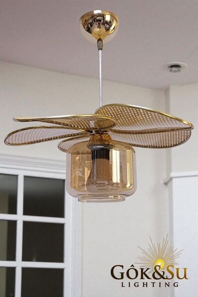 Rattan Pervane Model Sarı Renk Camlı