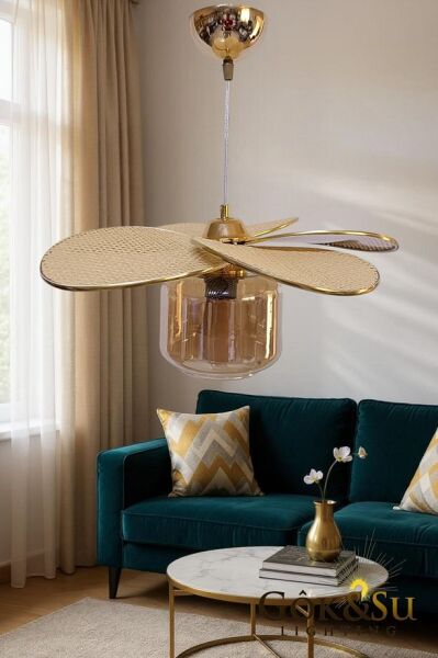 Rattan Pervane Model Sarı Renk Camlı