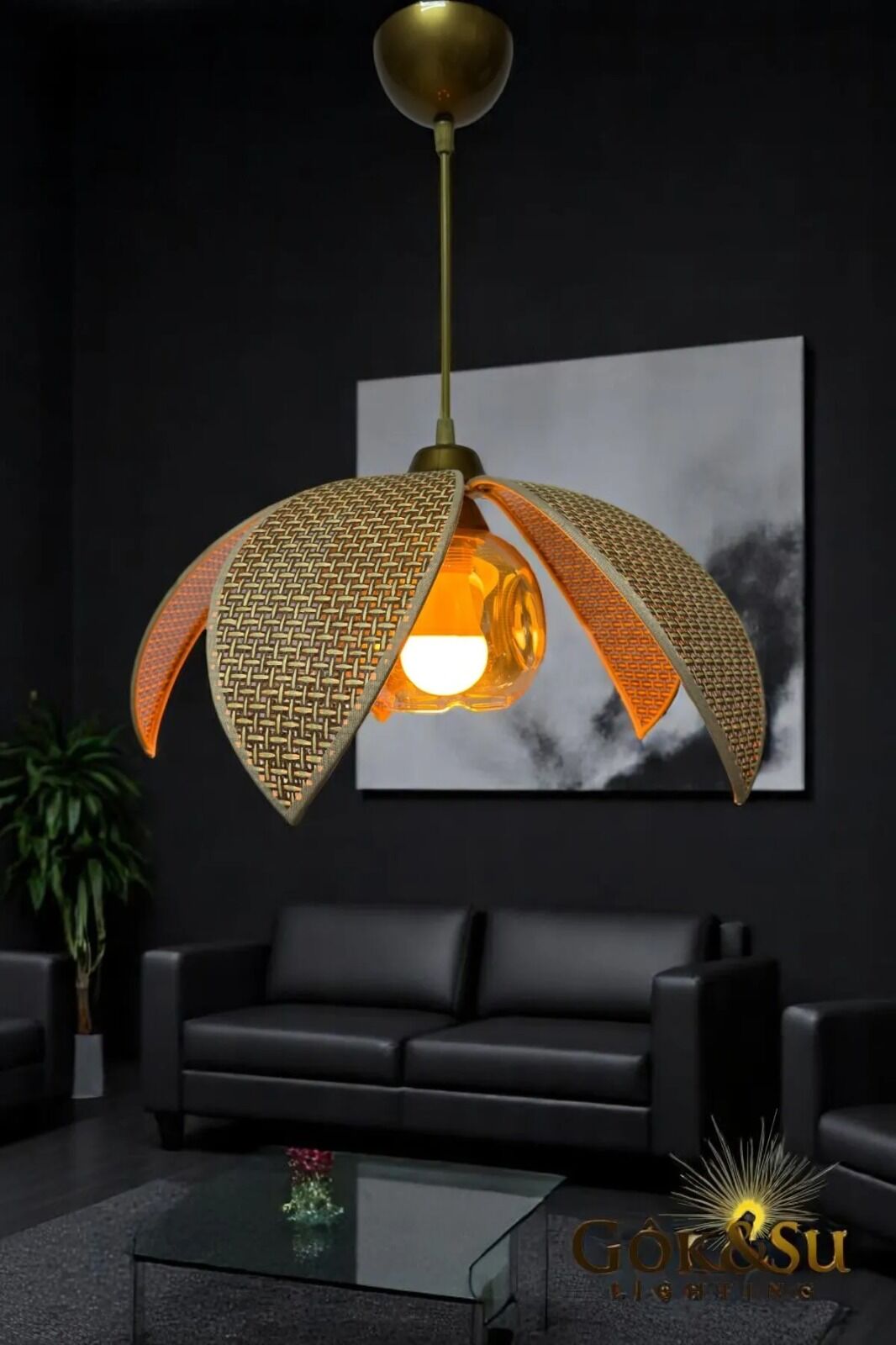 Rattan Yaprak Model Kahverengi Camlı Renk