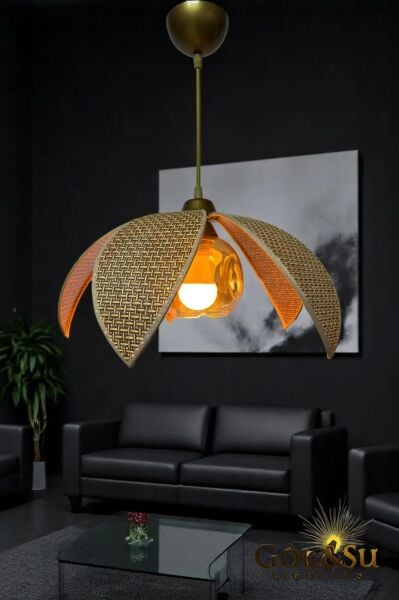 Rattan Yaprak Model Kahverengi Camlı Renk