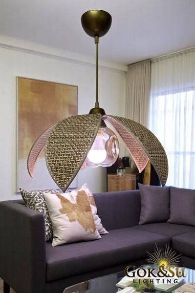 Rattan Yaprak Model Kahverengi Camlı Renk