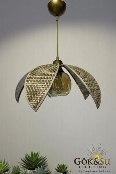 Rattan Yaprak Model Kahverengi Camlı Renk