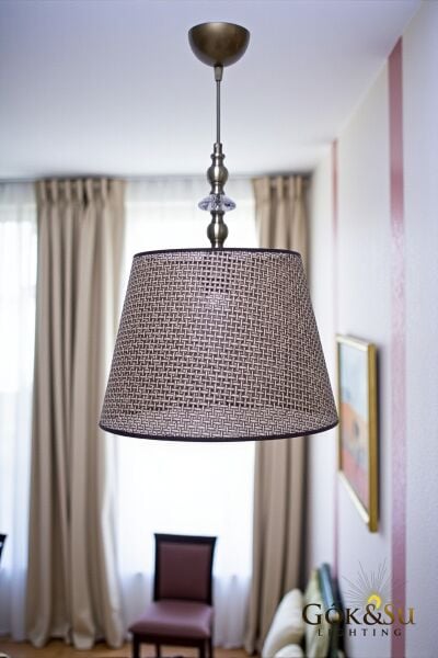 Rattan Eda Model Cam Taşlı Konik Avize Kahverengi