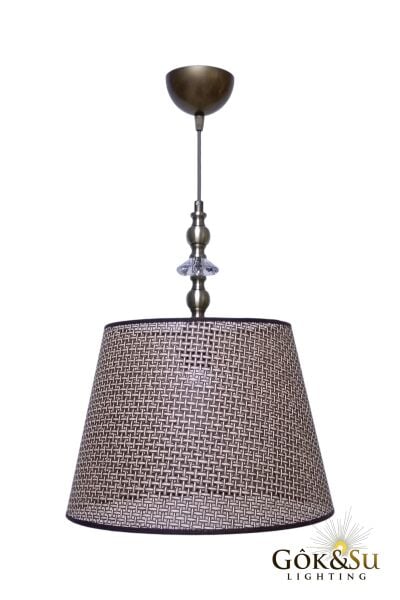 Rattan Eda Model Cam Taşlı Konik Avize Kahverengi