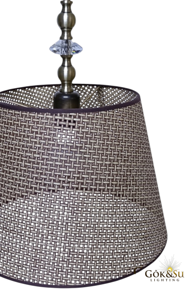 Rattan Eda Model Cam Taşlı Konik Avize Kahverengi