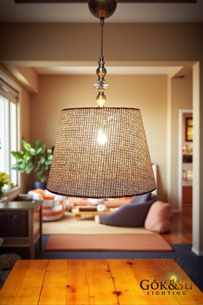 Rattan Eda Model Cam Taşlı Konik Avize Kahverengi