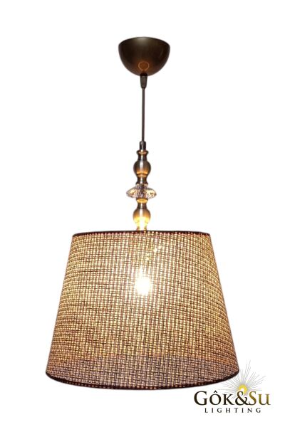 Rattan Eda Model Cam Taşlı Konik Avize Kahverengi