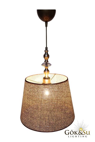 Rattan Eda Model Cam Taşlı Konik Avize Kahverengi