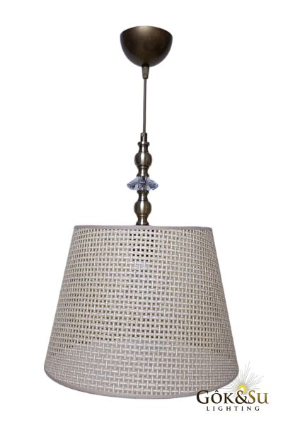 Rattan Eda Model Cam Taşlı Konik Avize Bej Rengi