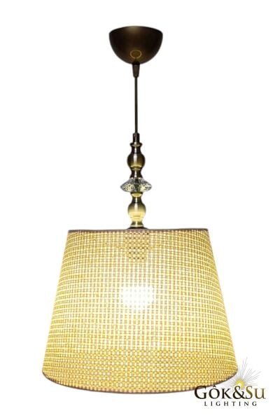 Rattan Eda Model Cam Taşlı Konik Avize Bej Rengi