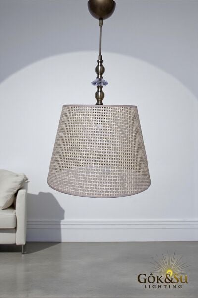 Rattan Eda Model Cam Taşlı Konik Avize Bej Rengi