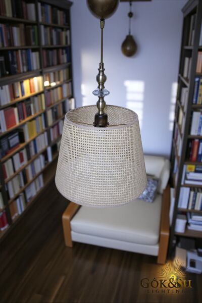 Rattan Eda Model Cam Taşlı Konik Avize Bej Rengi