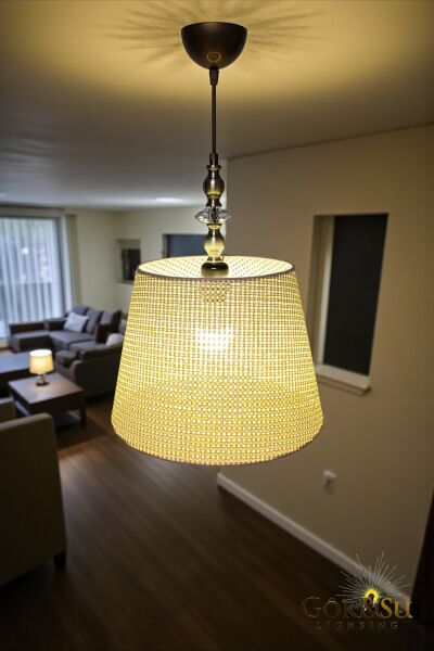 Rattan Eda Model Cam Taşlı Konik Avize Bej Rengi