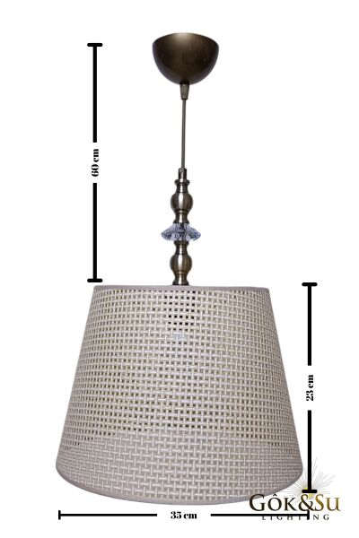 Rattan Eda Model Cam Taşlı Konik Avize Bej Rengi