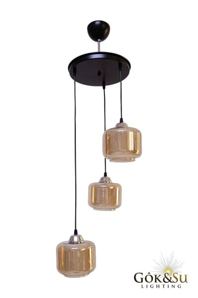 3’lü Cam Sarkıt Avize Bal Rengi