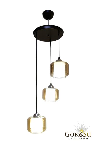 3’lü Cam Sarkıt Avize Bal Rengi