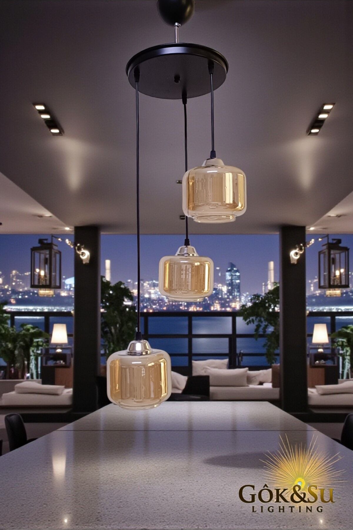 3’lü Cam Sarkıt Avize Bal Rengi