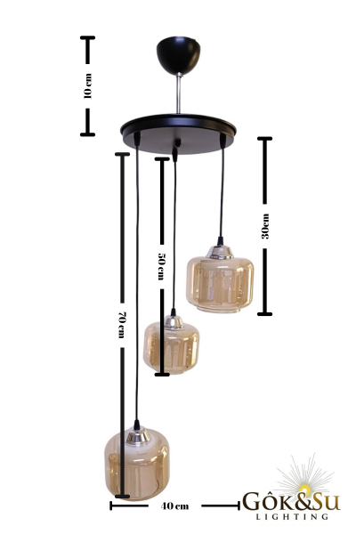 3’lü Cam Sarkıt Avize Bal Rengi