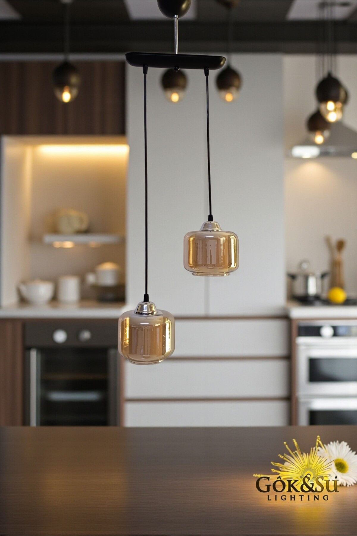 2’li Cam Sarkıt Avize Bal Rengi