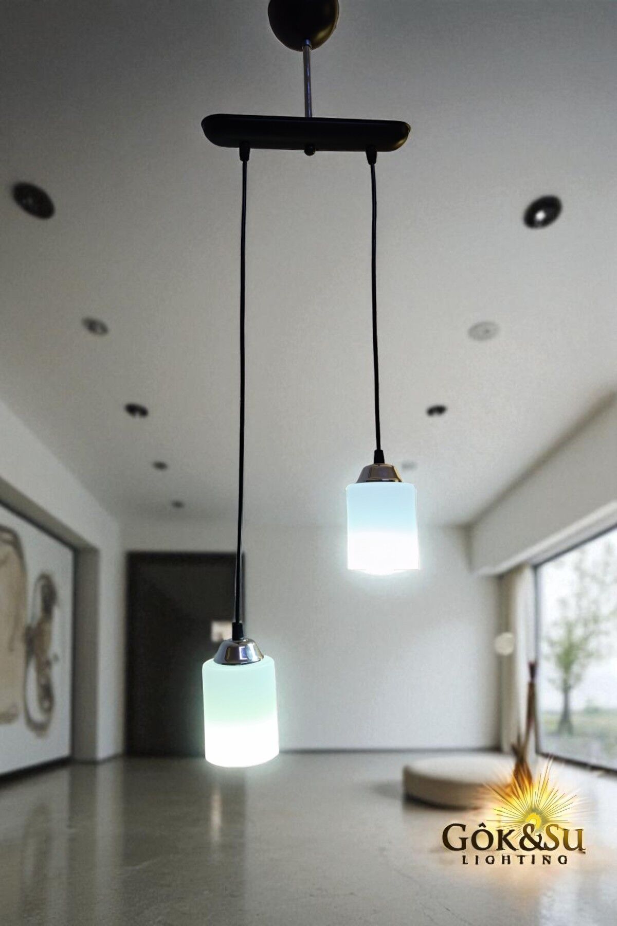 2’li Cam Sarkıt Avize Beyaz Renk