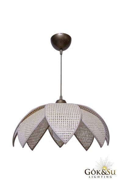 Rattan Desenli Lotus Tasarım Sarkıt Avize Naturel Renk
