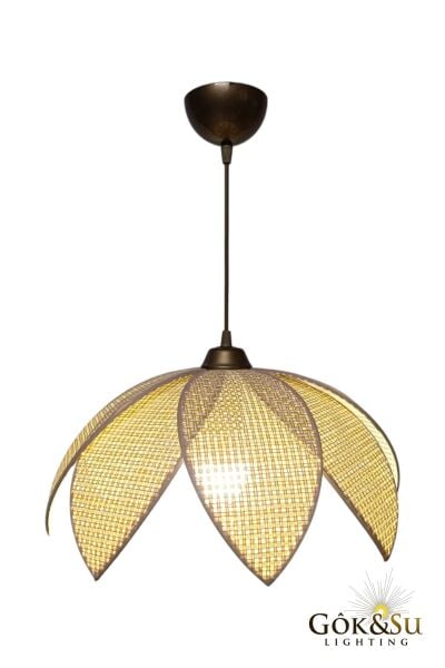 Rattan Desenli Lotus Tasarım Sarkıt Avize Naturel Renk