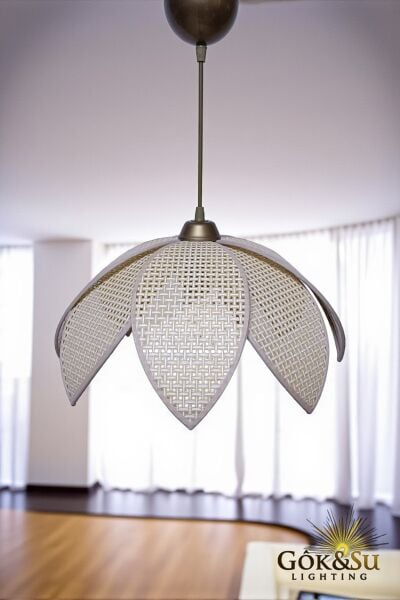 Rattan Desenli Lotus Tasarım Sarkıt Avize Naturel Renk