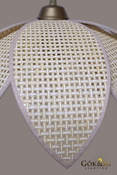 Rattan Desenli Lotus Tasarım Sarkıt Avize Naturel Renk