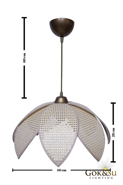 Rattan Desenli Lotus Tasarım Sarkıt Avize Naturel Renk