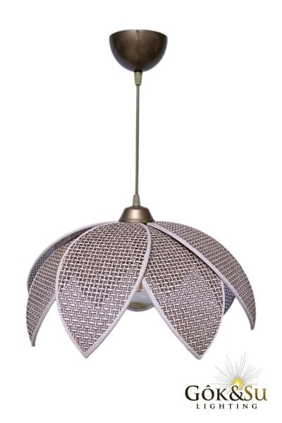 Rattan Desenli Lotus Tasarım Sarkıt Avize Kahverengi