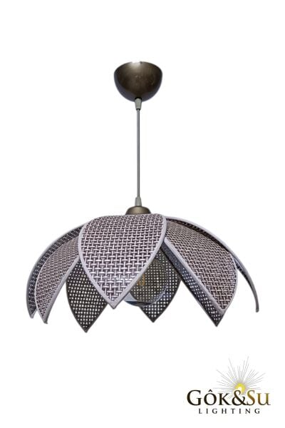 Rattan Desenli Lotus Tasarım Sarkıt Avize Kahverengi