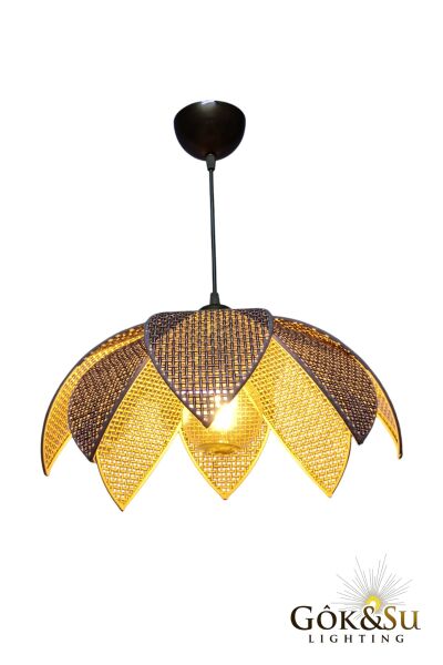 Rattan Desenli Lotus Tasarım Sarkıt Avize Kahverengi