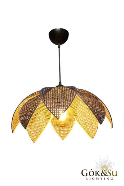 Rattan Desenli Lotus Tasarım Sarkıt Avize Kahverengi