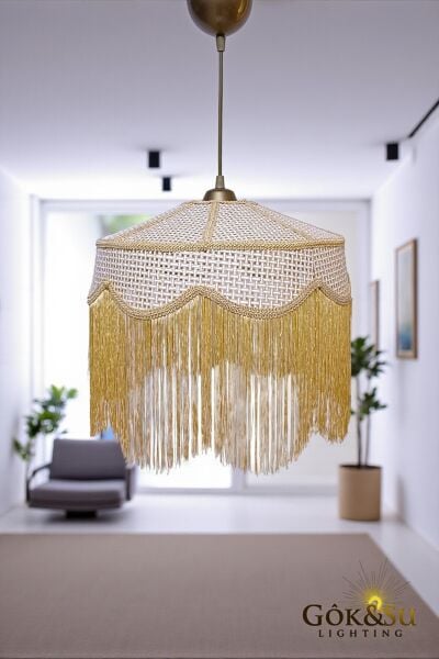 Rattan Melora Püsküllü Sarkıt Avize Natrel Renk