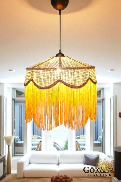 Rattan Melora Püsküllü Sarkıt Avize Natrel Renk