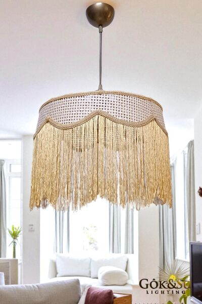 Rattan Melora Püsküllü Sarkıt Avize Natrel Renk