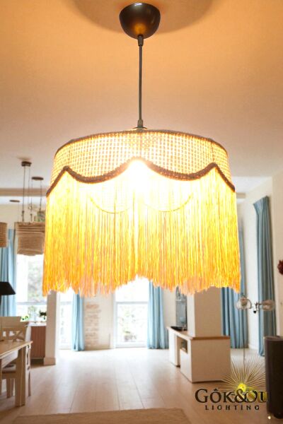 Rattan Melora Püsküllü Sarkıt Avize Natrel Renk