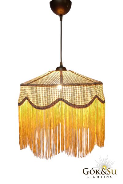 Rattan Melora Püsküllü Sarkıt Avize Natrel Renk